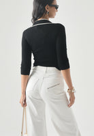 ELISABETTA FRANCHI Polo in lana a costine da donna, colore nero dettagli burro da donna con zip e logo sul petto MK17B66E2 685 ELISABETTA FRANCHI 