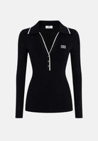 ELISABETTA FRANCHI Polo in lana a costine da donna, colore nero dettagli burro da donna con zip e logo sul petto MK17B66E2 685 ELISABETTA FRANCHI 