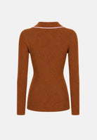 ELISABETTA FRANCHI Polo in lana color tabacco con dettagli rosa nude da donna con logo sul petto MK17B66E2 FQ4 ELISABETTA FRANCHI 