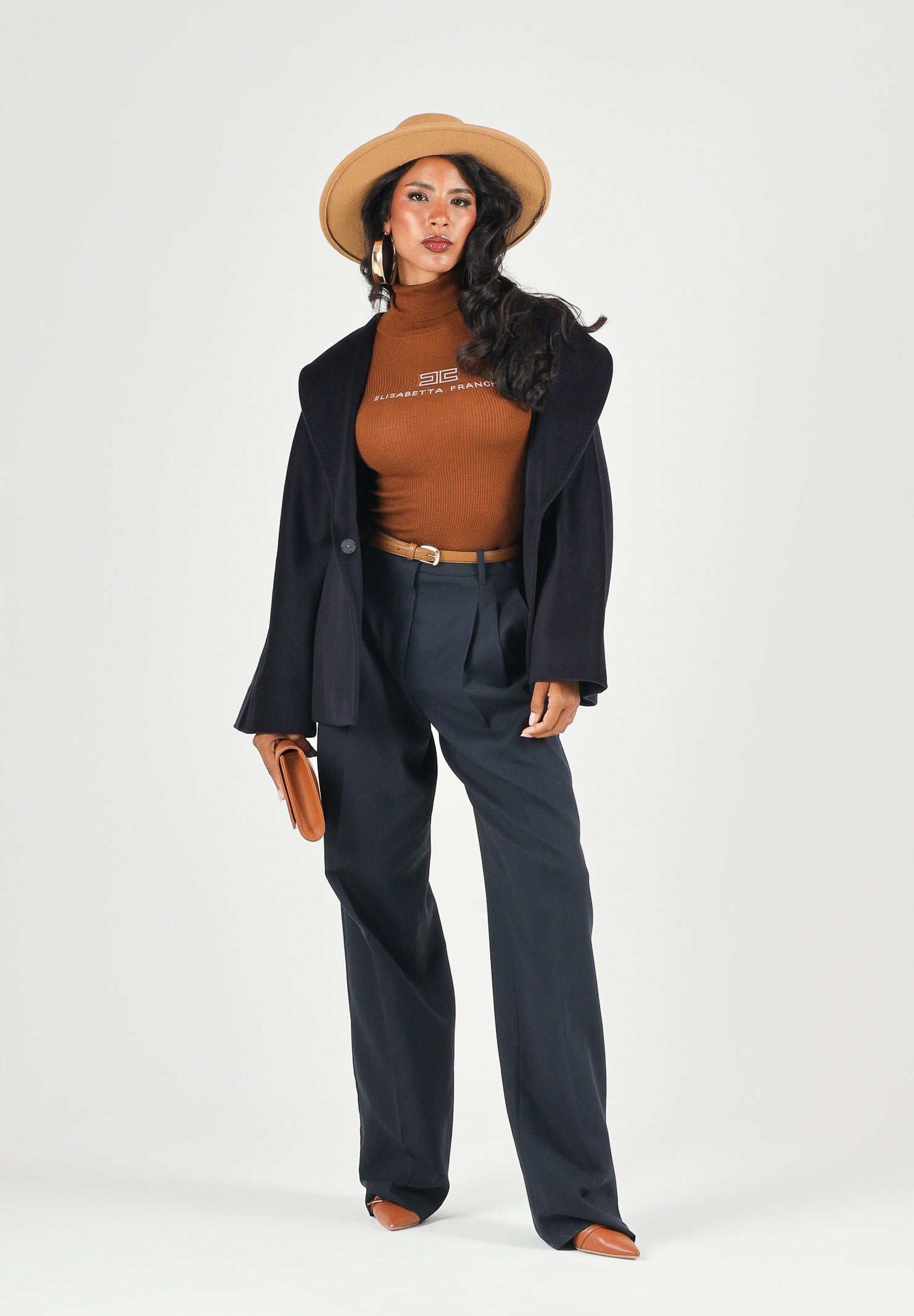 ELISABETTA FRANCHI Dolcevita, sigaro-marrone dettagli nude da donna con logo centrale<BR/> MK18B66E2 FQ4 ELISABETTA FRANCHI 