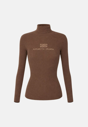 ELISABETTA FRANCHI Dolcevita, sigaro-marrone dettagli nude da donna con logo centrale<BR/> MK18B66E2 FQ4 ELISABETTA FRANCHI 