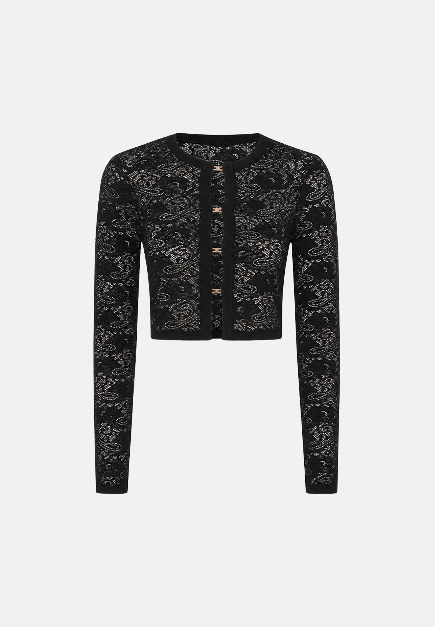 ELISABETTA FRANCHI Cardigan corto CARDIGAN CORTO IN PIZZO CON BOTTONI LOGATI Nero-Pelle, nero, donna. MK29Q66E2 FR9 ELISABETTA FRANCHI 