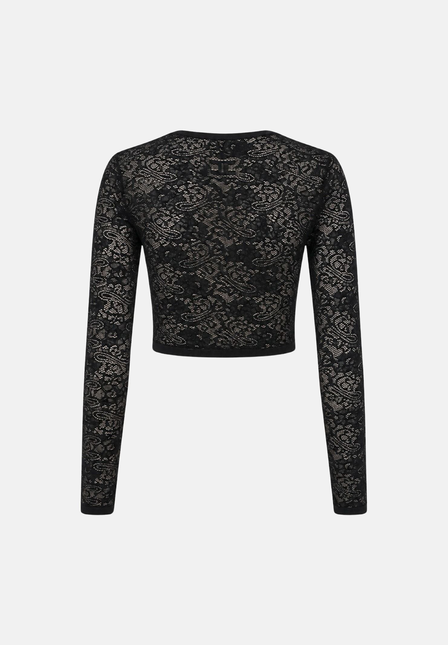 ELISABETTA FRANCHI Cardigan corto CARDIGAN CORTO IN PIZZO CON BOTTONI LOGATI Nero-Pelle, nero, donna. MK29Q66E2 FR9 ELISABETTA FRANCHI 