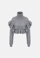 ELISABETTA FRANCHI Maglia collo alto grigio melange per donna con voluminose balze sulle maniche MK43T67E2 431 ELISABETTA FRANCHI 