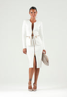 ELISABETTA FRANCHI Cardigan in maglia avorio-burro da donna con dettagli zip in metallo dorato. MK68B66E2 360 ELISABETTA FRANCHI 