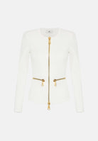 ELISABETTA FRANCHI Cardigan in maglia avorio-burro da donna con dettagli zip in metallo dorato. MK68B66E2 360 ELISABETTA FRANCHI 