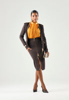 ELISABETTA FRANCHI Cardigan in maglia coffè-marrone da donna con dettagli zip in metallo dorato. MK68B66E2 EV9 ELISABETTA FRANCHI 