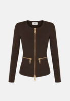 ELISABETTA FRANCHI Cardigan in maglia coffè-marrone da donna con dettagli zip in metallo dorato. MK68B66E2 EV9 ELISABETTA FRANCHI 