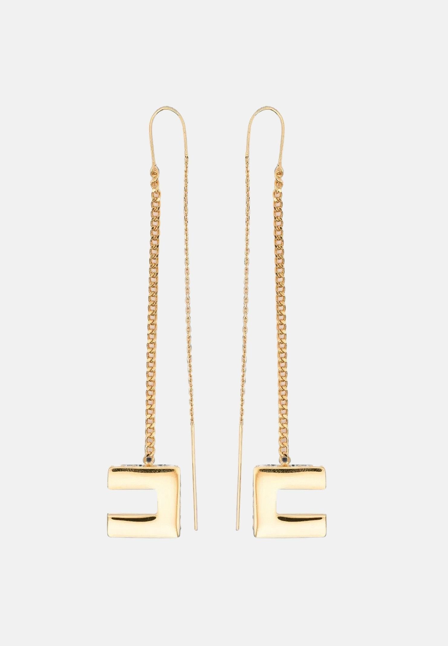 ELISABETTA FRANCHI Orecchini PASSAFILO oro giallo da donna con catena, cristalli e dettaglio logo pendente. OR33A66E2 U95 ELISABETTA FRANCHI 