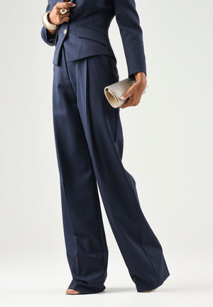 ELISABETTA FRANCHI Pantaloni  in GABARDINA navy-blu da donna con linea ampia e piega stirata frontale<BR/> PA17966E2 B75 ELISABETTA FRANCHI 