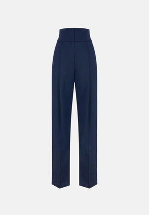 ELISABETTA FRANCHI Pantaloni  in GABARDINA navy-blu da donna con linea ampia e piega stirata frontale<BR/> PA17966E2 B75 ELISABETTA FRANCHI 