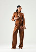 ELISABETTA FRANCHI Pantaloni a palazzo in GABARDINA  sigaro marrone da donna  con linea ampia e piega stirata frontale PA17966E2 FK3 ELISABETTA FRANCHI 