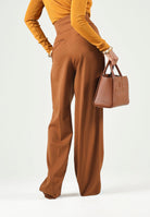 ELISABETTA FRANCHI Pantaloni a palazzo in GABARDINA  sigaro marrone da donna  con linea ampia e piega stirata frontale PA17966E2 FK3 ELISABETTA FRANCHI 