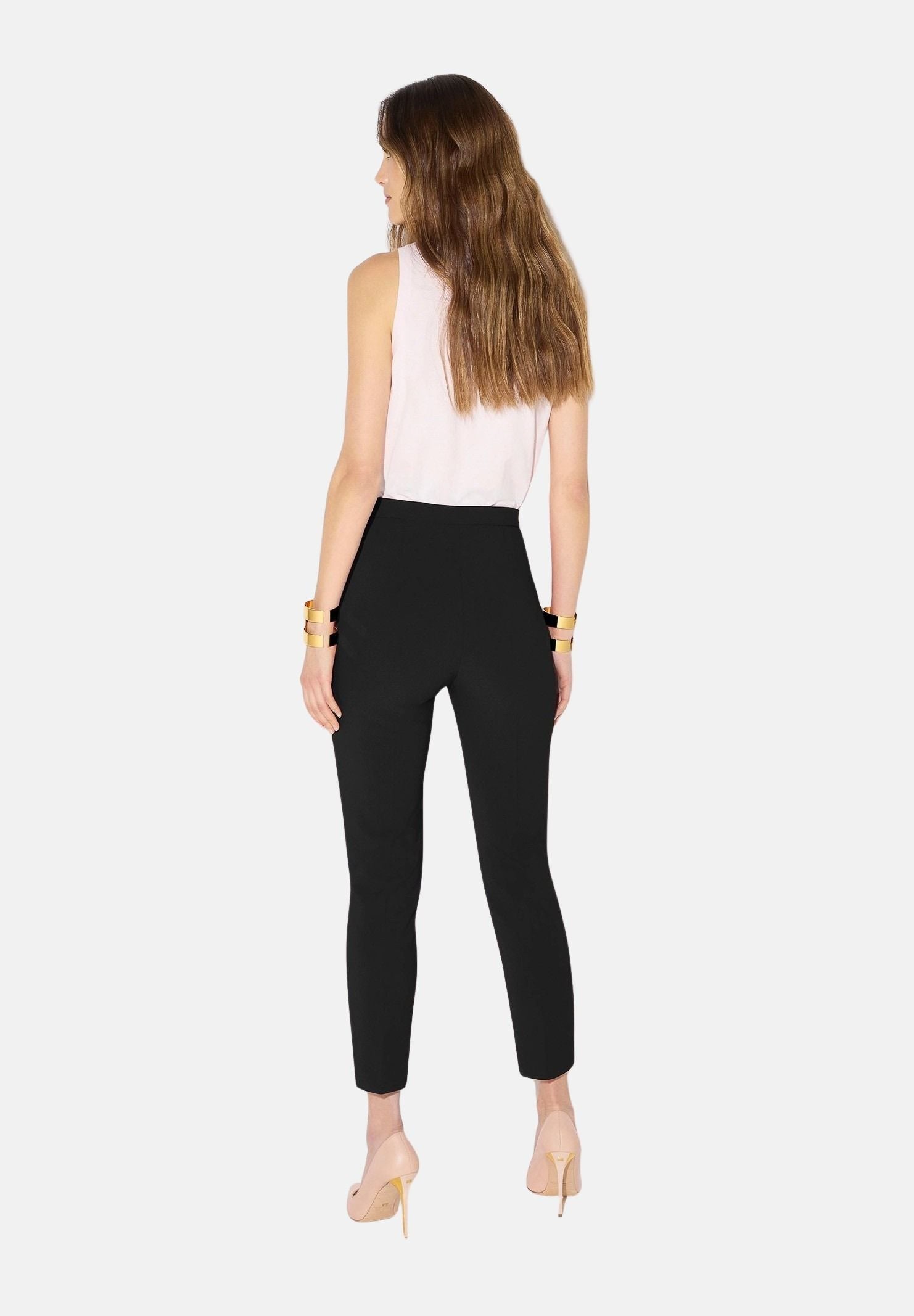 ELISABETTA FRANCHI Pantalone IN DOPPIO CRÊPE STRETCH nero da donna con morsetto logo PA19566E2 110 ELISABETTA FRANCHI 