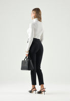 ELISABETTA FRANCHI Pantaloni IN DOPPIO CRÊPE STRETCH nero da donna con morsetto logo PA19566E2 110 ELISABETTA FRANCHI 