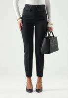 ELISABETTA FRANCHI Pantaloni IN DOPPIO CRÊPE STRETCH nero da donna con morsetto logo PA19566E2 110 ELISABETTA FRANCHI 