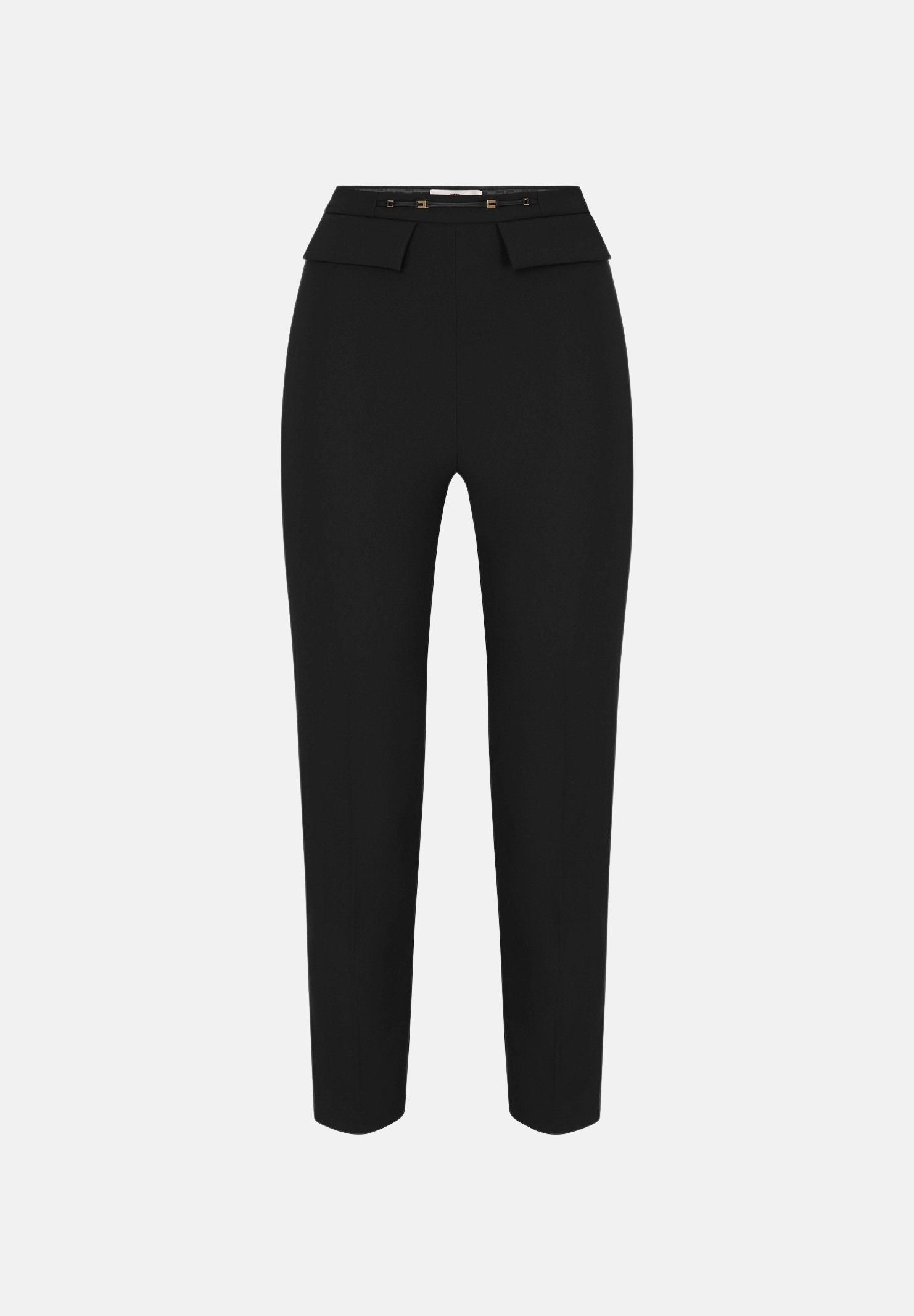 ELISABETTA FRANCHI Pantalone IN DOPPIO CRÊPE STRETCH nero da donna con morsetto logo PA19566E2 110 ELISABETTA FRANCHI 