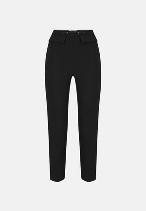 ELISABETTA FRANCHI Pantalone IN DOPPIO CRÊPE STRETCH nero da donna con morsetto logo PA19566E2 110 ELISABETTA FRANCHI 