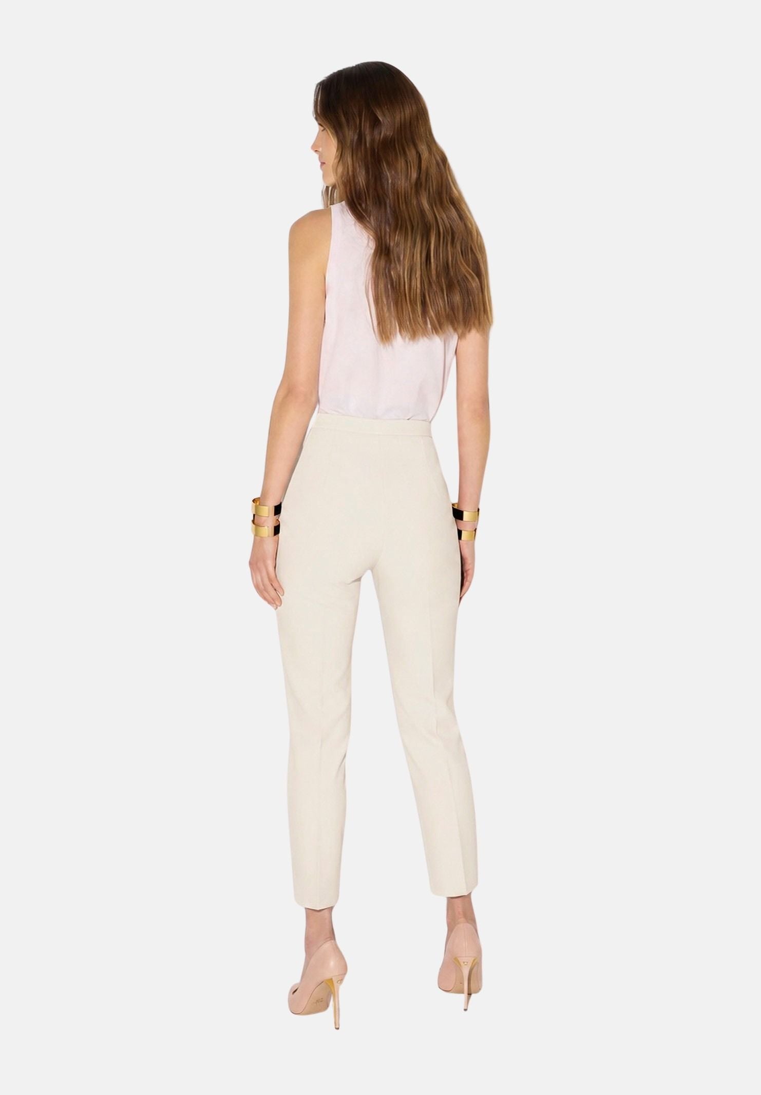 ELISABETTA FRANCHI Pantaloni  IN DOPPIO CRÊPE STRETCH Avorio- burro da donna con accessorio morsetto logato PA19566E2 360 ELISABETTA FRANCHI 