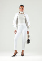 ELISABETTA FRANCHI Pantaloni  IN DOPPIO CRÊPE STRETCH Avorio- burro da donna con accessorio morsetto logato PA19566E2 360 ELISABETTA FRANCHI 