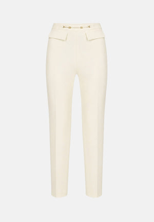 ELISABETTA FRANCHI Pantaloni  IN DOPPIO CRÊPE STRETCH Avorio- burro da donna con accessorio morsetto logato PA19566E2 360 ELISABETTA FRANCHI 