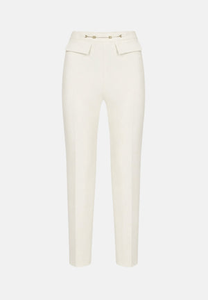 ELISABETTA FRANCHI Pantaloni  IN DOPPIO CRÊPE STRETCH Avorio- burro da donna con accessorio morsetto logato PA19566E2 360 ELISABETTA FRANCHI 