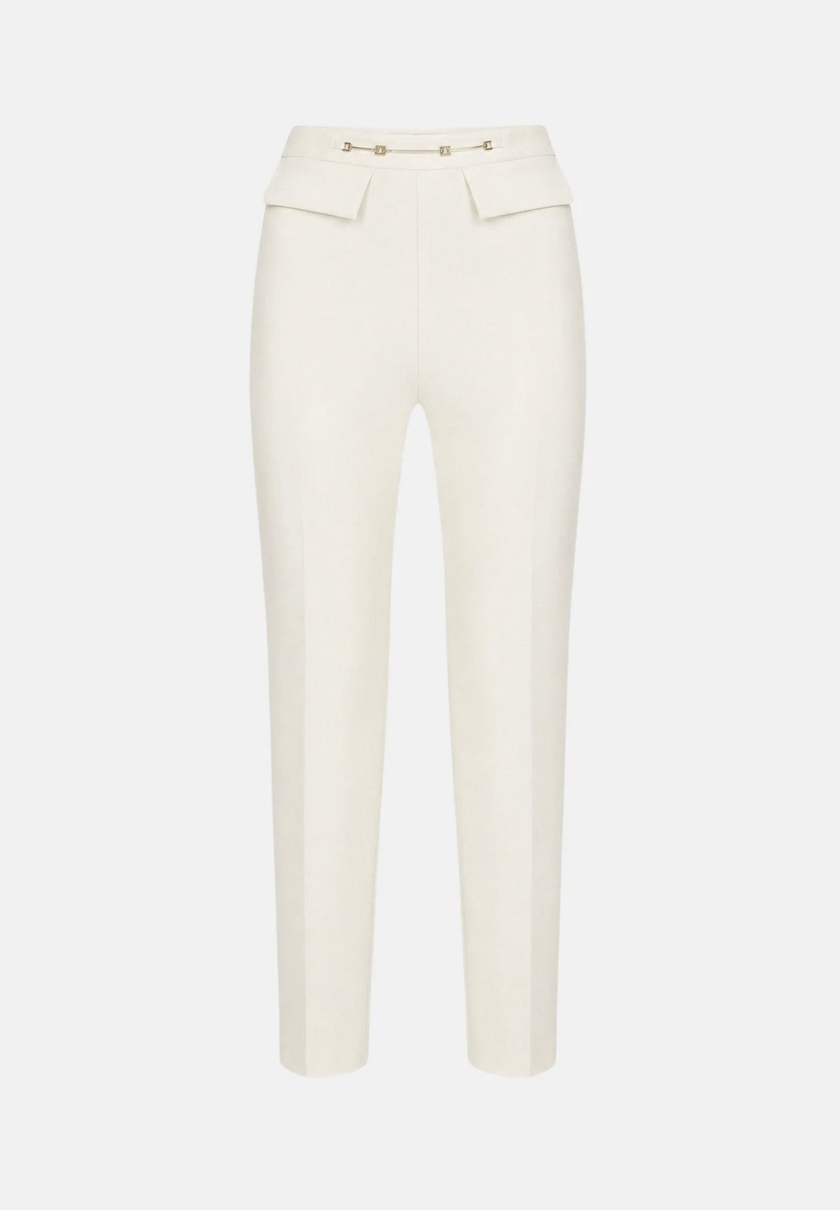 ELISABETTA FRANCHI Pantaloni  IN DOPPIO CRÊPE STRETCH Avorio- burro da donna con accessorio morsetto logato PA19566E2 360 ELISABETTA FRANCHI 