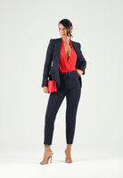 ELISABETTA FRANCHI Pantalone IN DOPPIO CRÊPE STRETCH blu da donna con morsetto logo PA19566E2 H88 ELISABETTA FRANCHI 