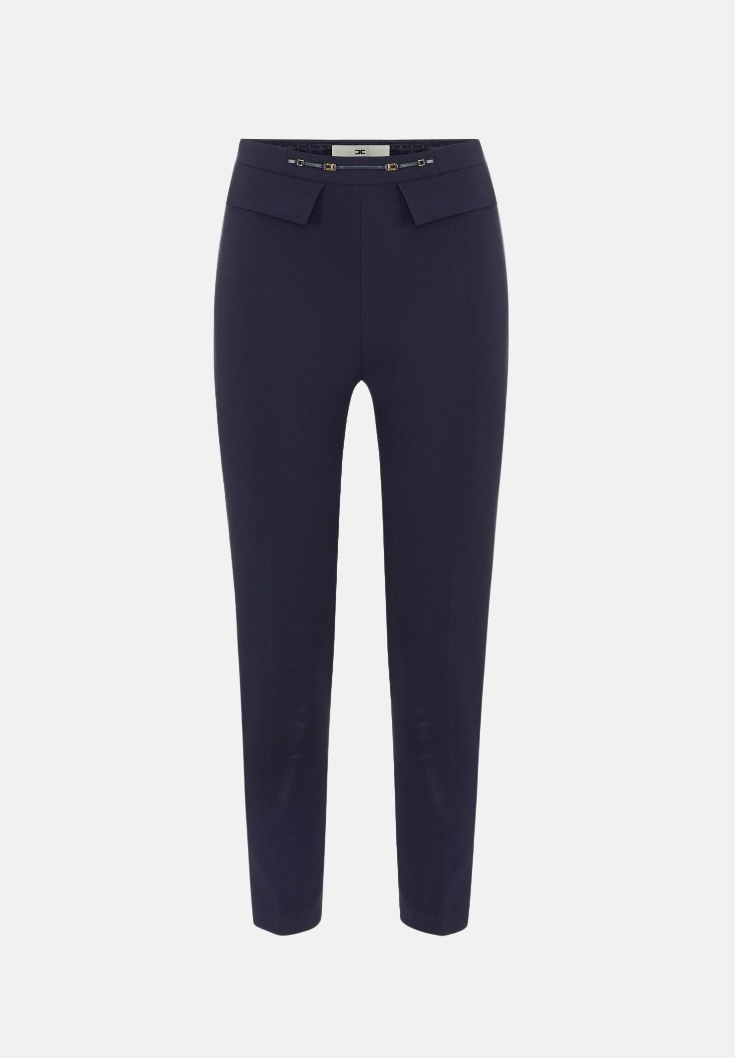 ELISABETTA FRANCHI Pantalone IN DOPPIO CRÊPE STRETCH blu da donna con morsetto logo PA19566E2 H88 ELISABETTA FRANCHI 