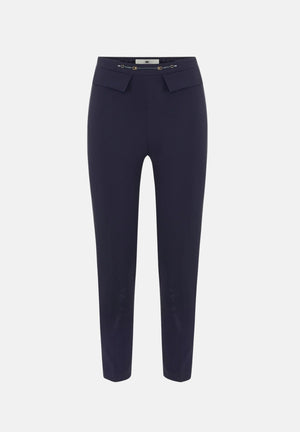 ELISABETTA FRANCHI Pantalone IN DOPPIO CRÊPE STRETCH blu da donna con morsetto logo PA19566E2 H88 ELISABETTA FRANCHI 