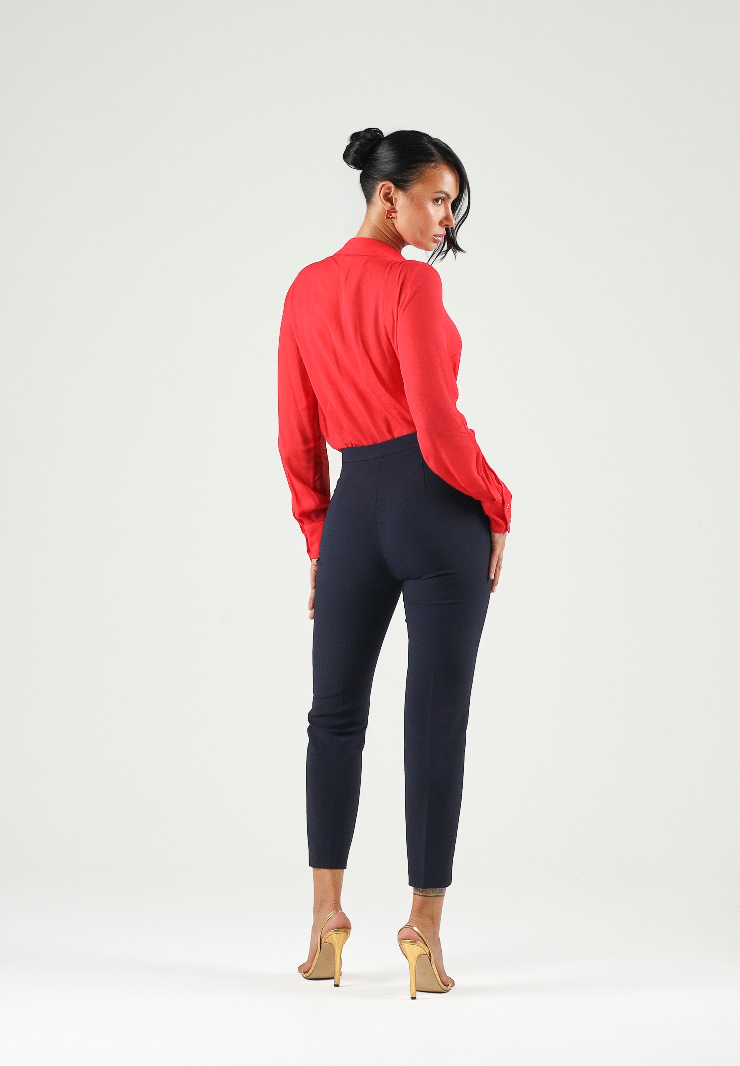 ELISABETTA FRANCHI Pantalone IN DOPPIO CRÊPE STRETCH blu da donna con morsetto logo PA19566E2 H88 ELISABETTA FRANCHI 