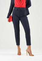 ELISABETTA FRANCHI Pantalone IN DOPPIO CRÊPE STRETCH blu da donna con morsetto logo PA19566E2 H88 ELISABETTA FRANCHI 