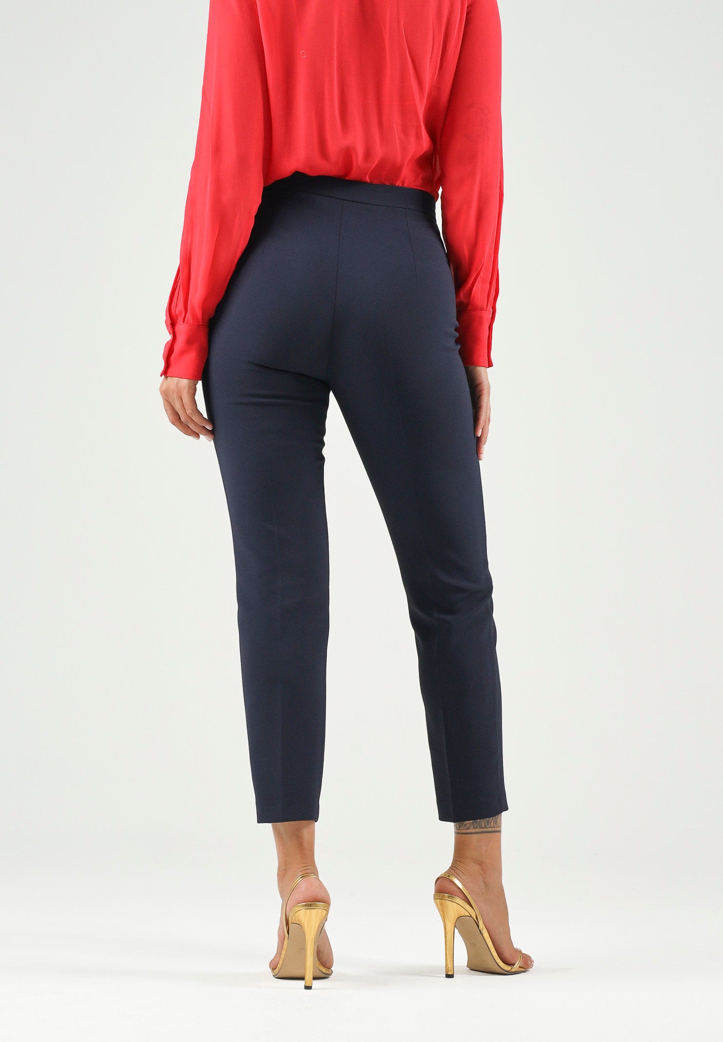 ELISABETTA FRANCHI Pantalone IN DOPPIO CRÊPE STRETCH blu da donna con morsetto logo PA19566E2 H88 ELISABETTA FRANCHI 