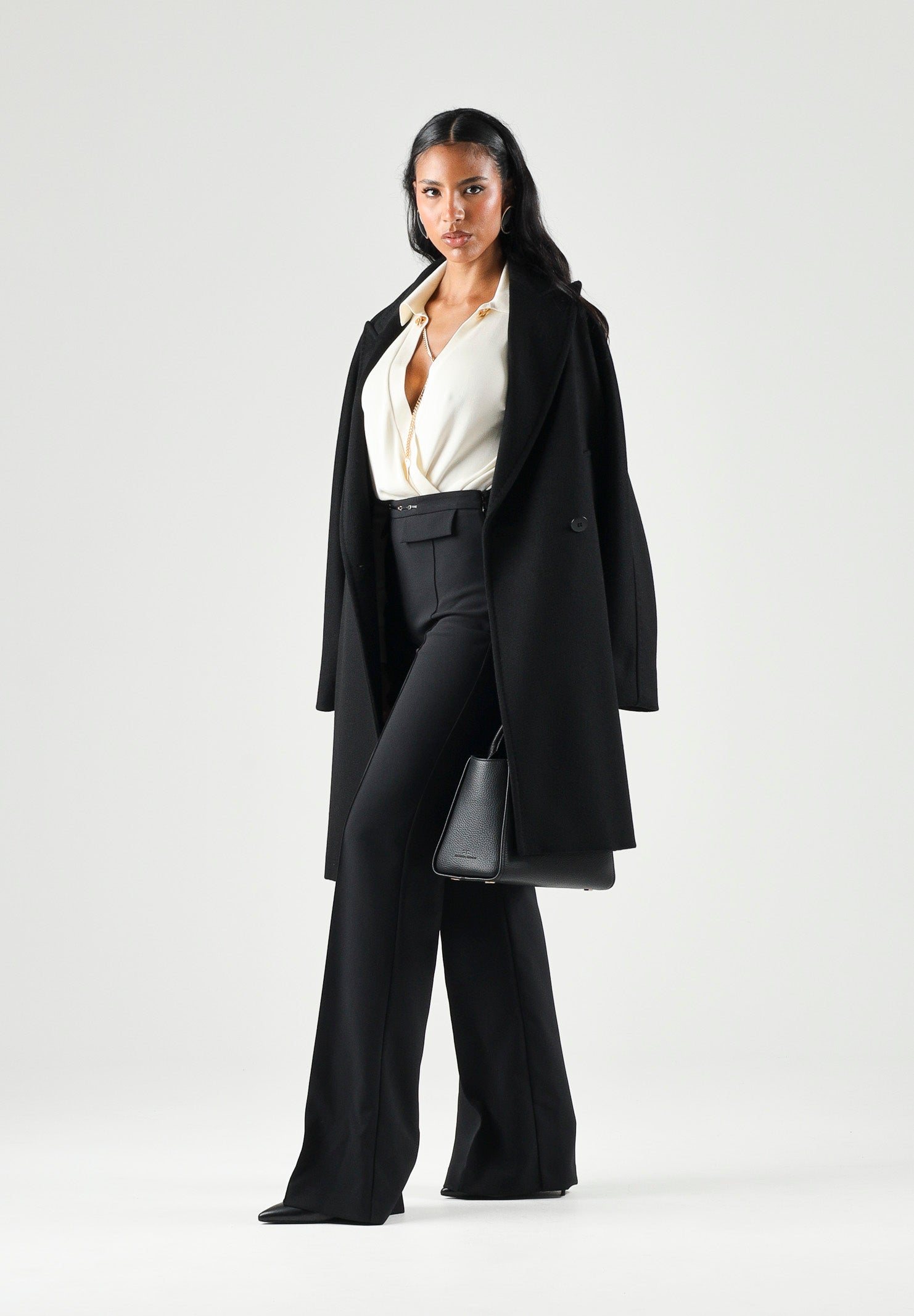 ELISABETTA FRANCHI Pantalone IN DOPPIO CRÊPE STRETCH nero da donna con morsetto logo PA19666E2 110 ELISABETTA FRANCHI 