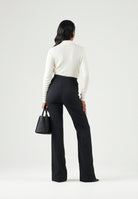 ELISABETTA FRANCHI Pantalone IN DOPPIO CRÊPE STRETCH nero da donna con morsetto logo PA19666E2 110 ELISABETTA FRANCHI 