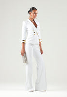 ELISABETTA FRANCHI Pantalone IN DOPPIO CRÊPE STRETCH avorio da donna con morsetto logo PA19666E2 360 ELISABETTA FRANCHI 