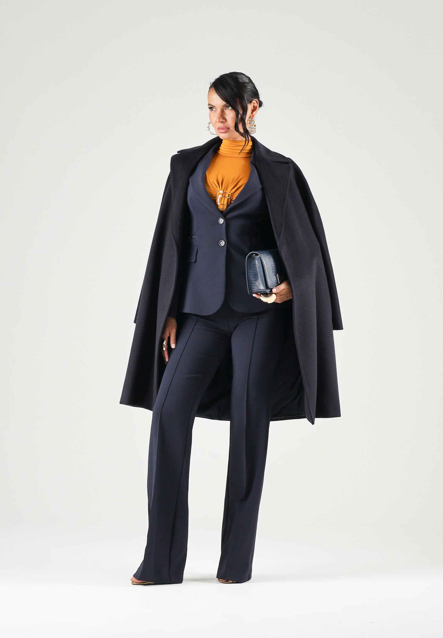 ELISABETTA FRANCHI Pantalone IN DOPPIO CRÊPE STRETCH blu notte da donna con morsetto logo PA19666E2 H88 ELISABETTA FRANCHI 