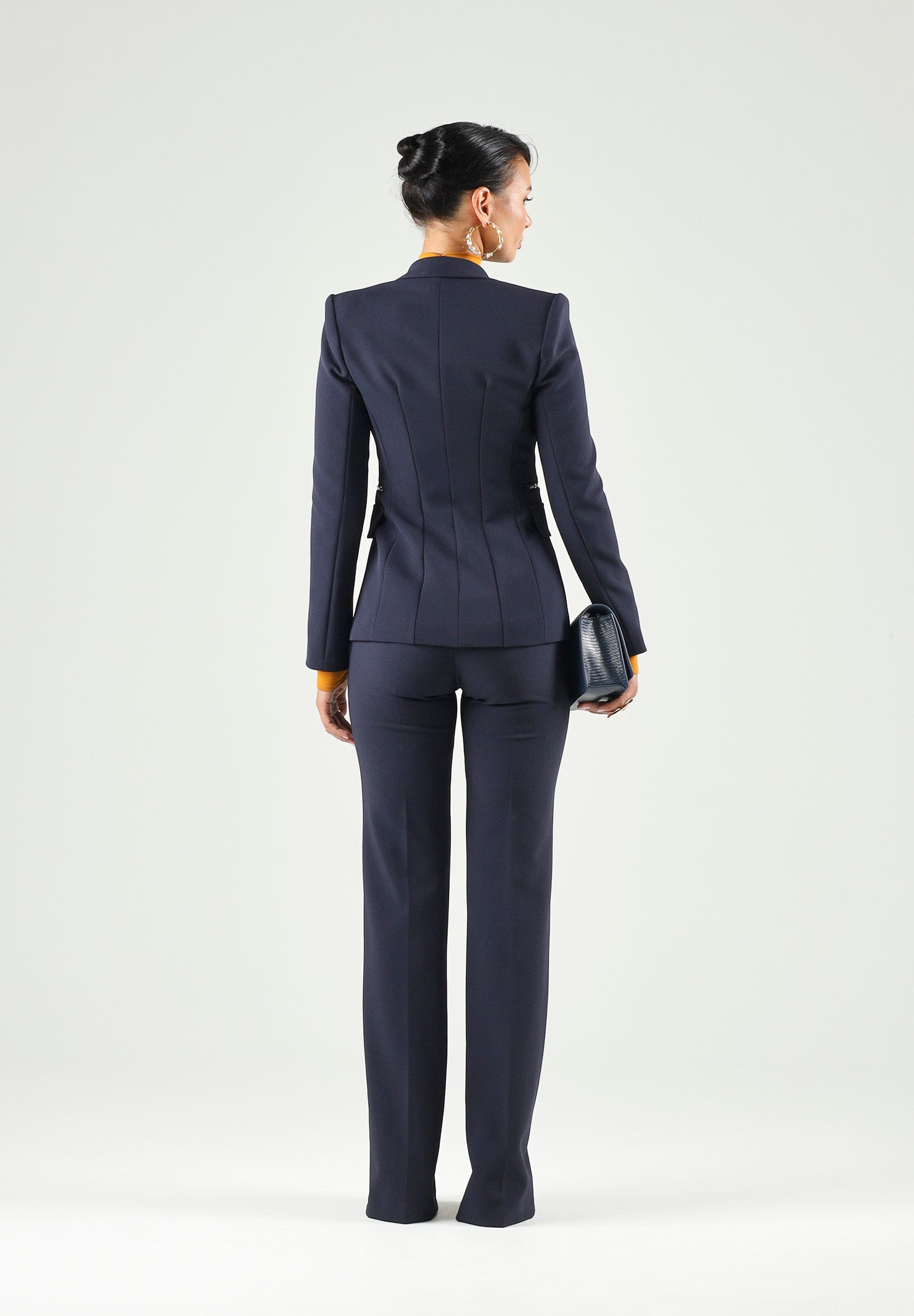 ELISABETTA FRANCHI Pantalone IN DOPPIO CRÊPE STRETCH blu notte da donna con morsetto logo PA19666E2 H88 ELISABETTA FRANCHI 