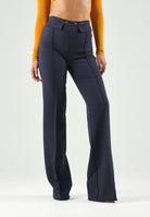 ELISABETTA FRANCHI Pantalone IN DOPPIO CRÊPE STRETCH blu notte da donna con morsetto logo PA19666E2 H88 ELISABETTA FRANCHI 