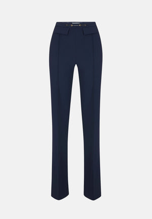ELISABETTA FRANCHI Pantalone IN DOPPIO CRÊPE STRETCH blu notte da donna con morsetto logo PA19666E2 H88 ELISABETTA FRANCHI 