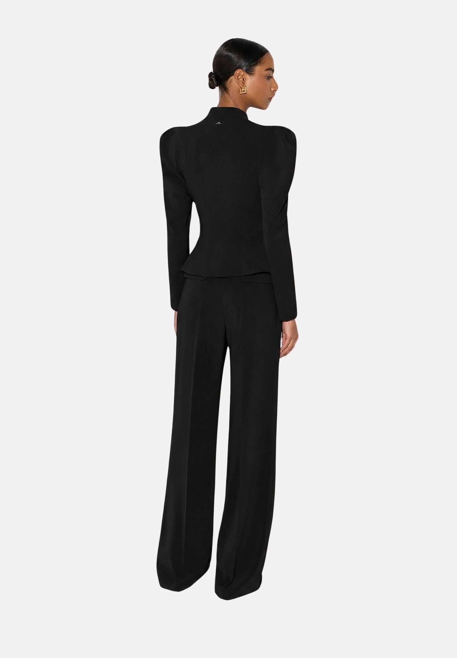 ELISABETTA FRANCHI Pantaloni IN CRÊPE nero da donna con cintura coordinata e dettaglio logo PA20766E2 110 ELISABETTA FRANCHI 