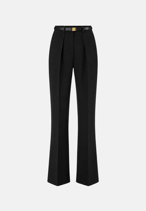 ELISABETTA FRANCHI Pantaloni IN CRÊPE nero da donna con cintura coordinata e dettaglio logo PA20766E2 110 ELISABETTA FRANCHI 