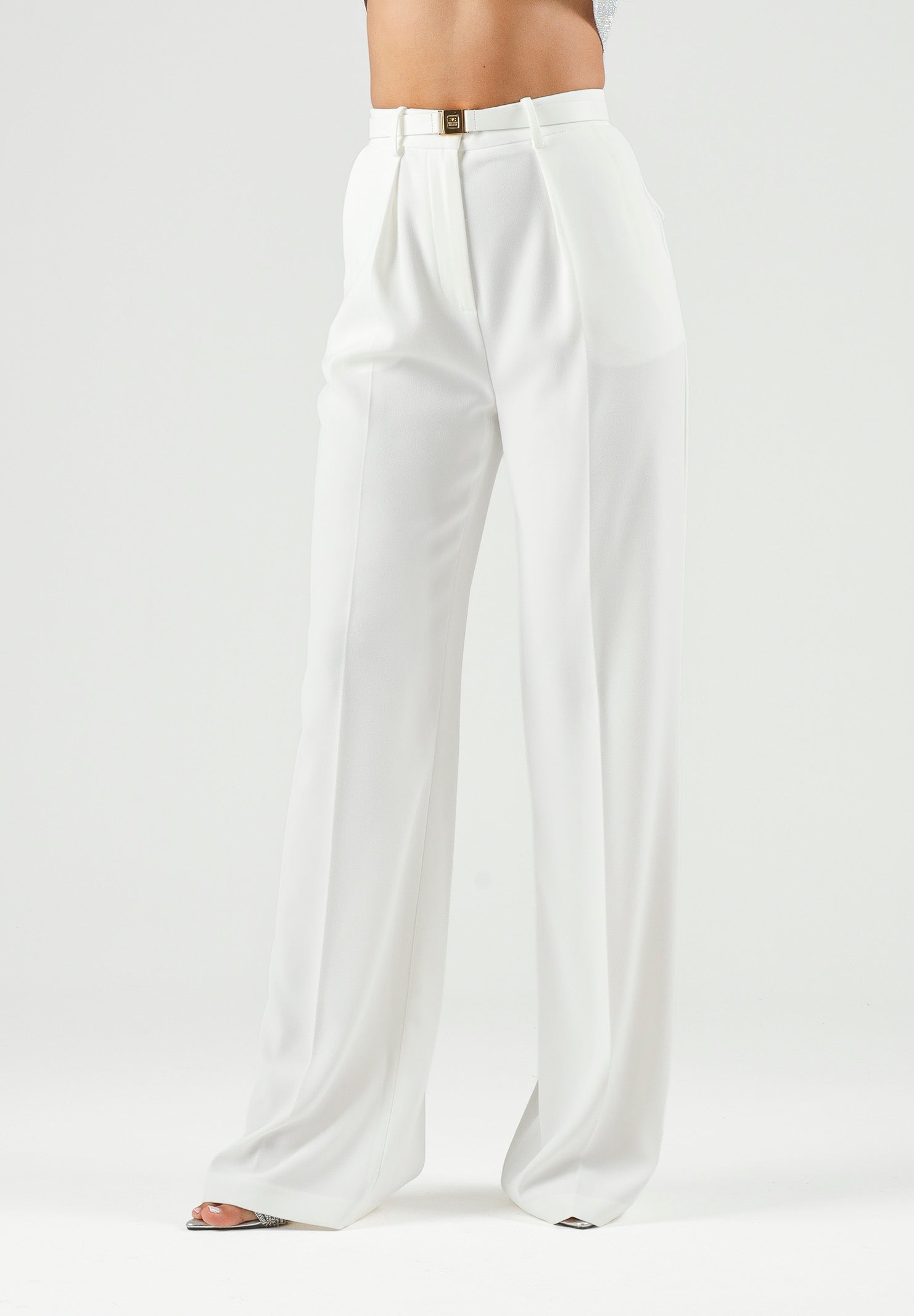 ELISABETTA FRANCHI Pantaloni IN CRÊPE burro da donna con cintura coordinata e dettaglio logo PA20766E2 360 ELISABETTA FRANCHI 
