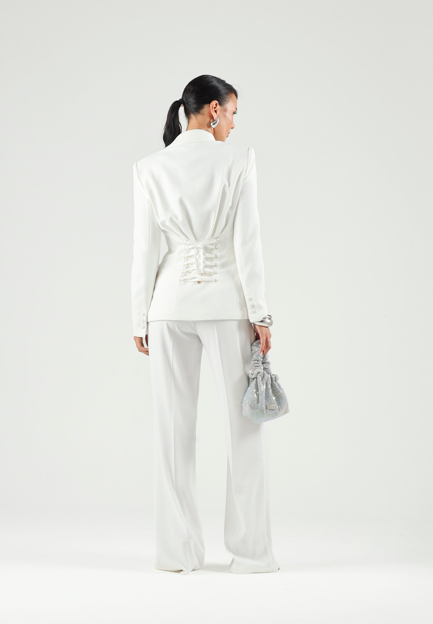ELISABETTA FRANCHI Pantaloni IN CRÊPE burro da donna con cintura coordinata e dettaglio logo PA20766E2 360 ELISABETTA FRANCHI 