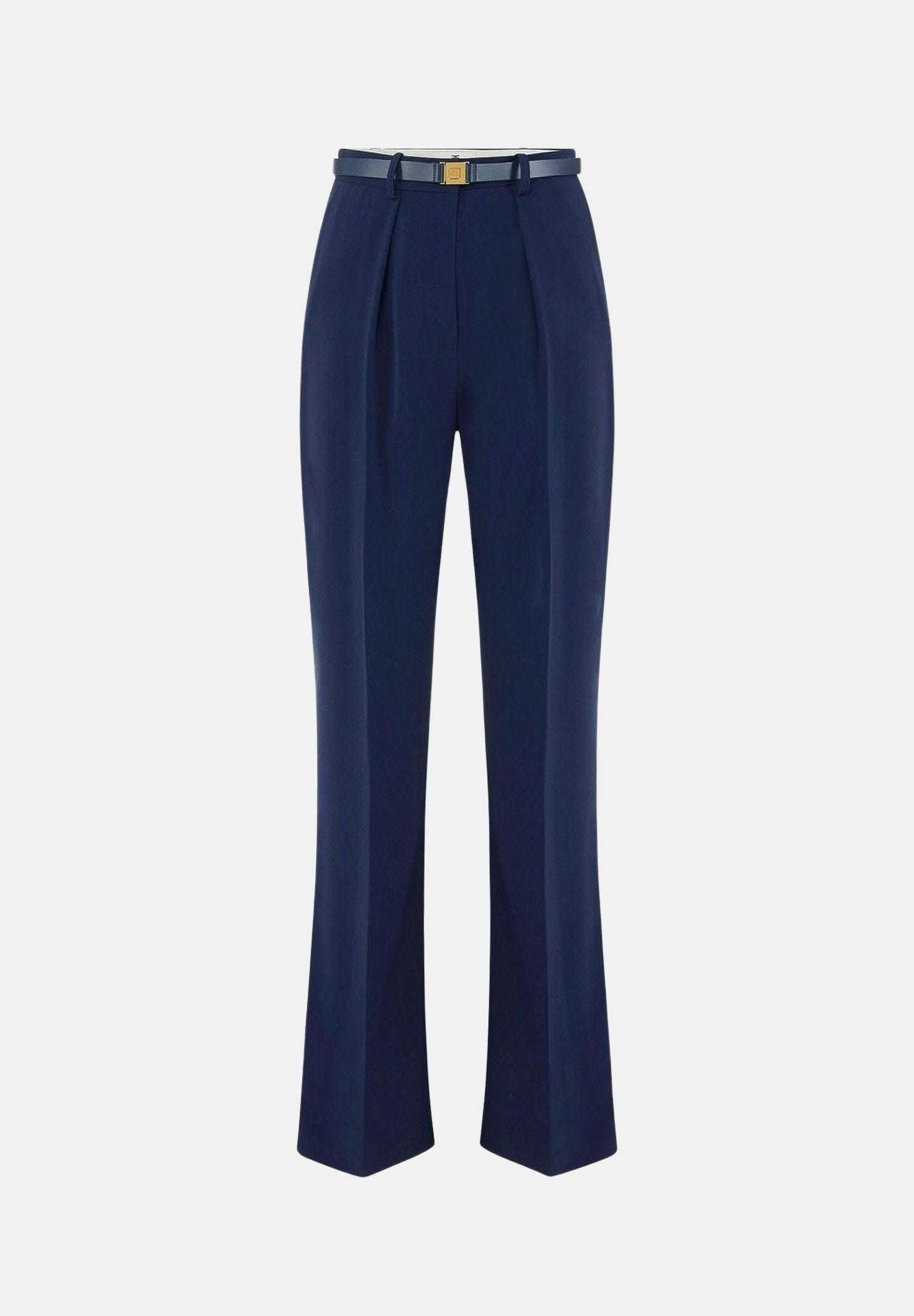 ELISABETTA FRANCHI Pantaloni IN CRÊPE blu notte da donna con cintura coordinata e dettaglio logo PA20766E2 H88 ELISABETTA FRANCHI 