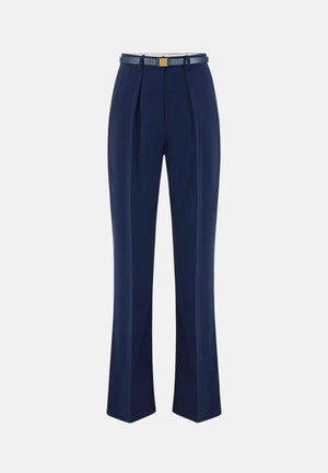 ELISABETTA FRANCHI Pantaloni IN CRÊPE blu notte da donna con cintura coordinata e dettaglio logo PA20766E2 H88 ELISABETTA FRANCHI 
