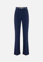 ELISABETTA FRANCHI Pantaloni IN CRÊPE blu notte da donna con cintura coordinata e dettaglio logo PA20766E2 H88 ELISABETTA FRANCHI 
