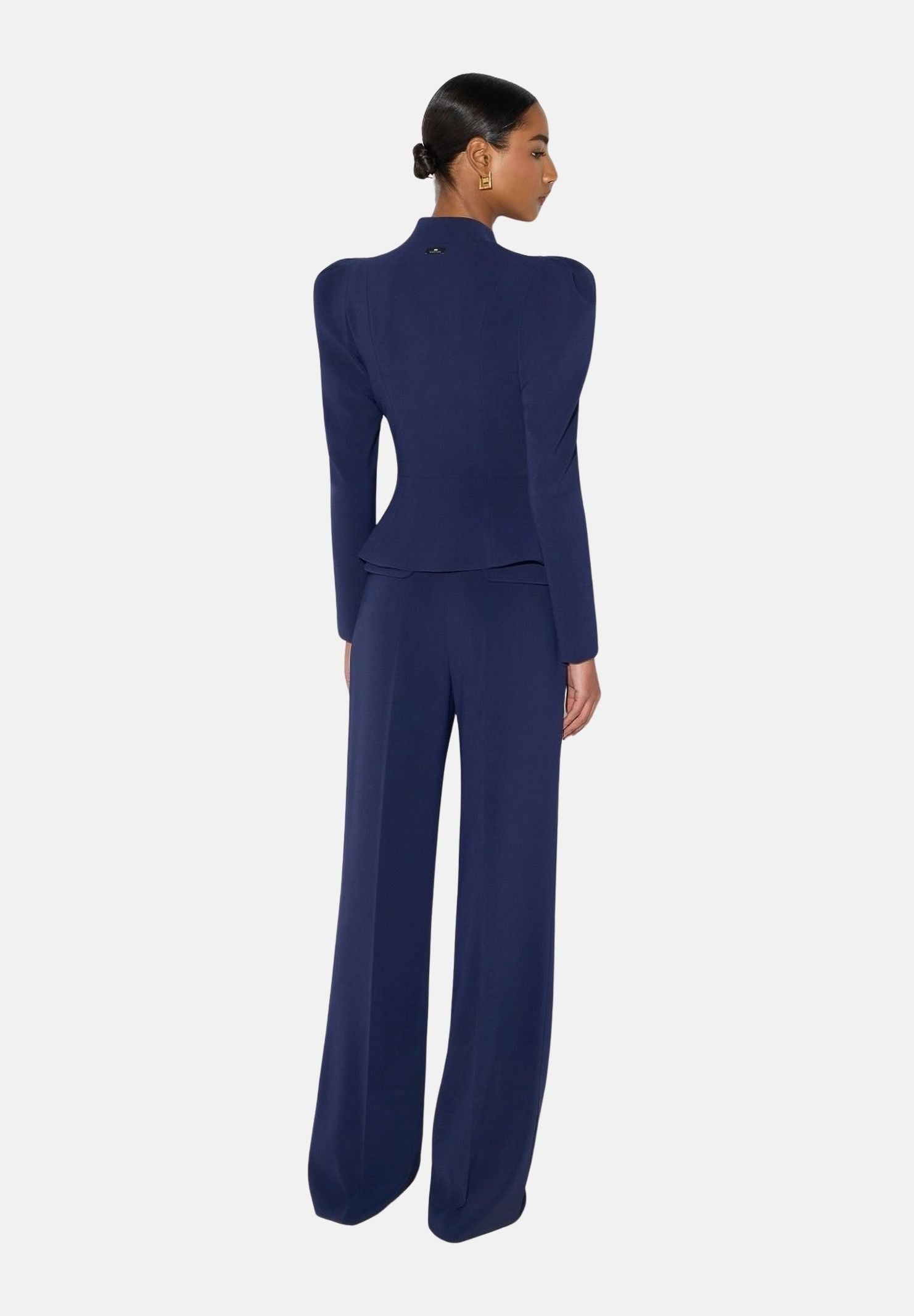 ELISABETTA FRANCHI Pantaloni IN CRÊPE blu notte da donna con cintura coordinata e dettaglio logo PA20766E2 H88 ELISABETTA FRANCHI 