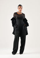 ELISABETTA FRANCHI Pantaloni in gabardina fluida neri per donna con vita alta, costruzione bustier PA22267E2 110 ELISABETTA FRANCHI 