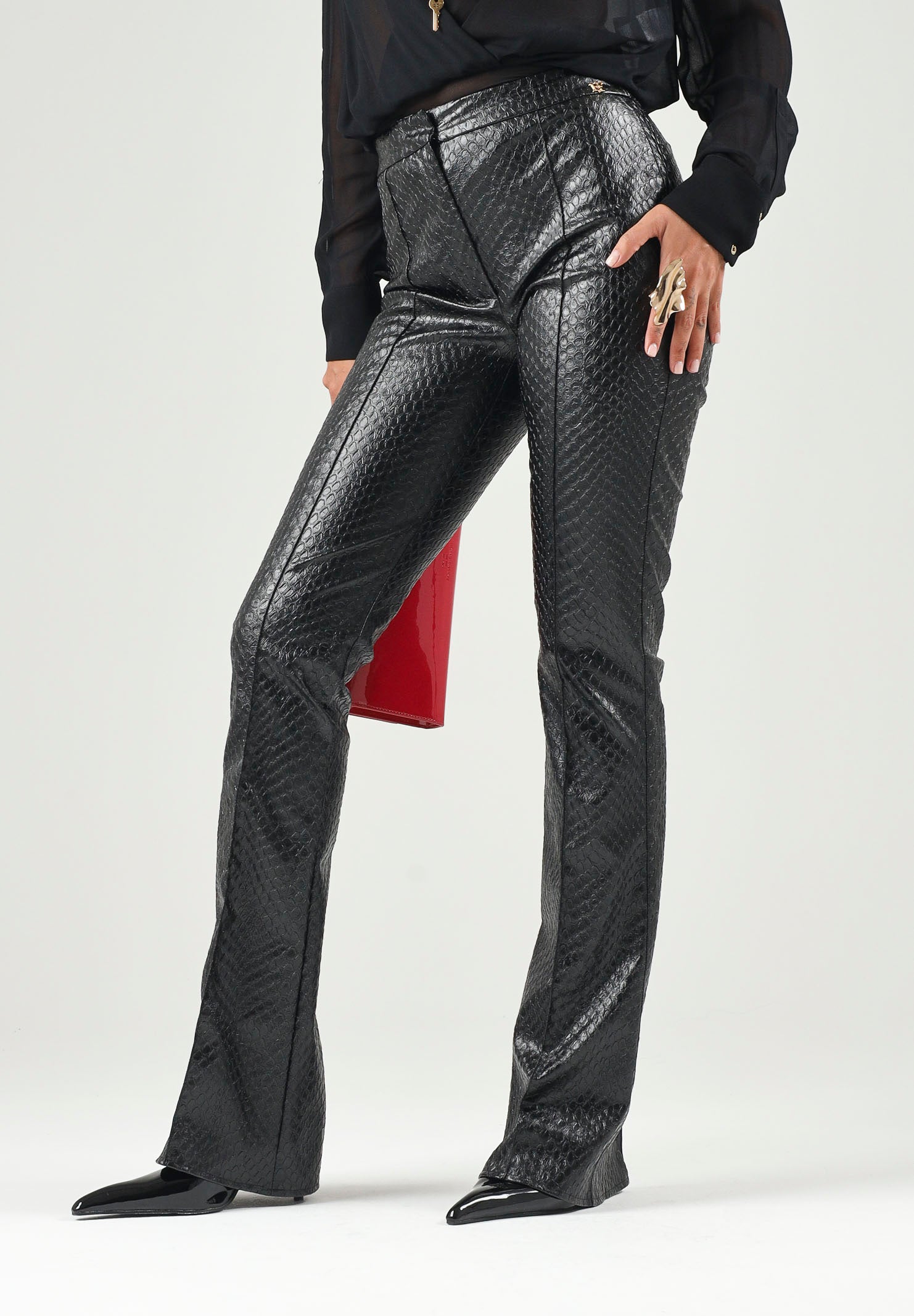 ELISABETTA FRANCHI Pantaloni con trama a squame nero da donna <BR/> PA22567E2 110 ELISABETTA FRANCHI 